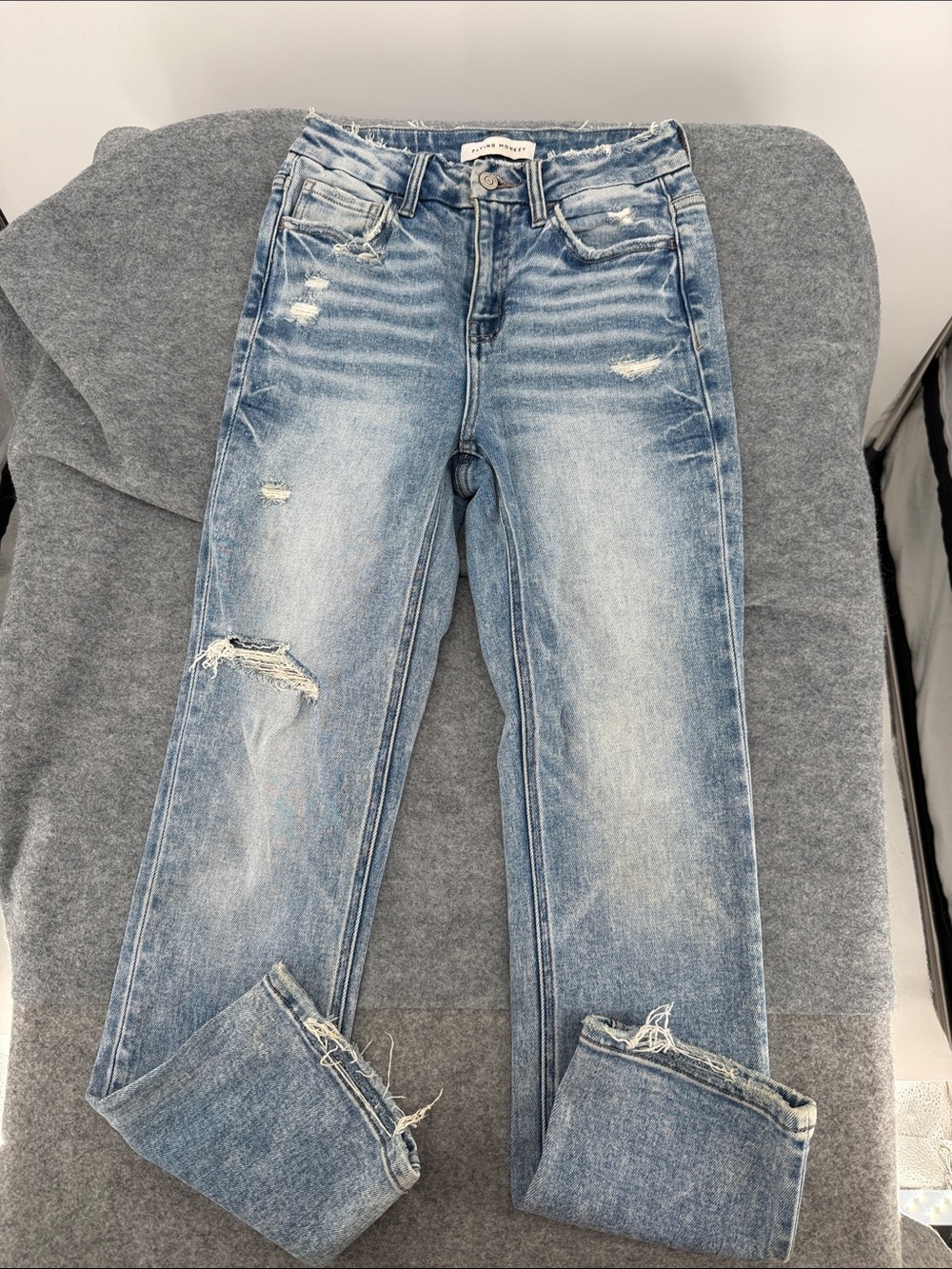 Flying Monkey Light Blue Distressed Straight Leg Jeans size 25